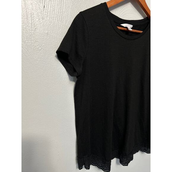 Lauren Conrad Black Short Sleeve Crew Neck Lace Trim Ruffle Open Back Tee Med - Picture 4 of 11
